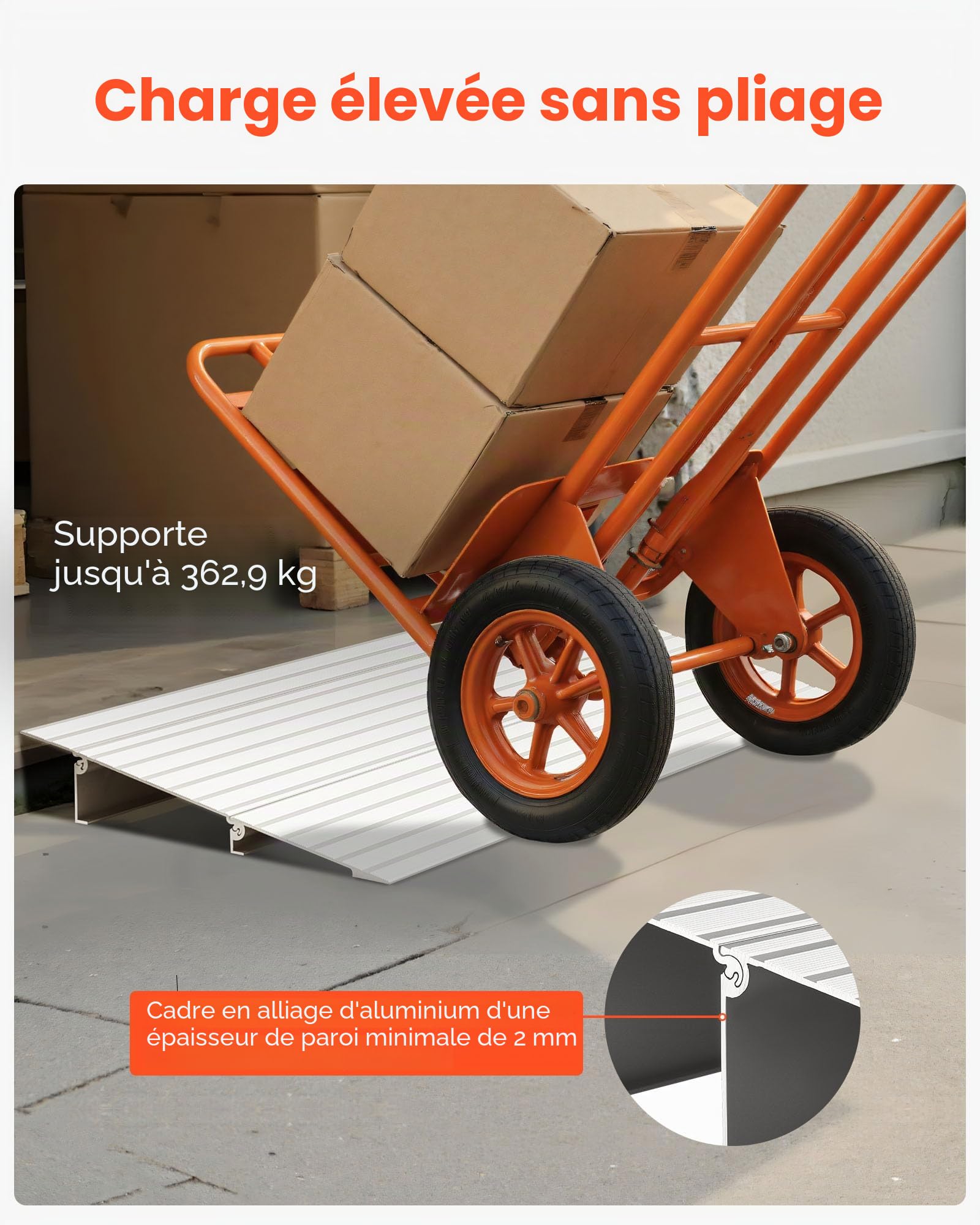 VEVOR Rampe de Seuil de Porte pour Fauteuil Roulant, Hauteur Max 59 mm, Charge Max 363 kg, Rampe en Alliage Aluminium pour Fauteuils Roulants, Scooters, Fauteuils Électriques, Déambulateurs, Vélos