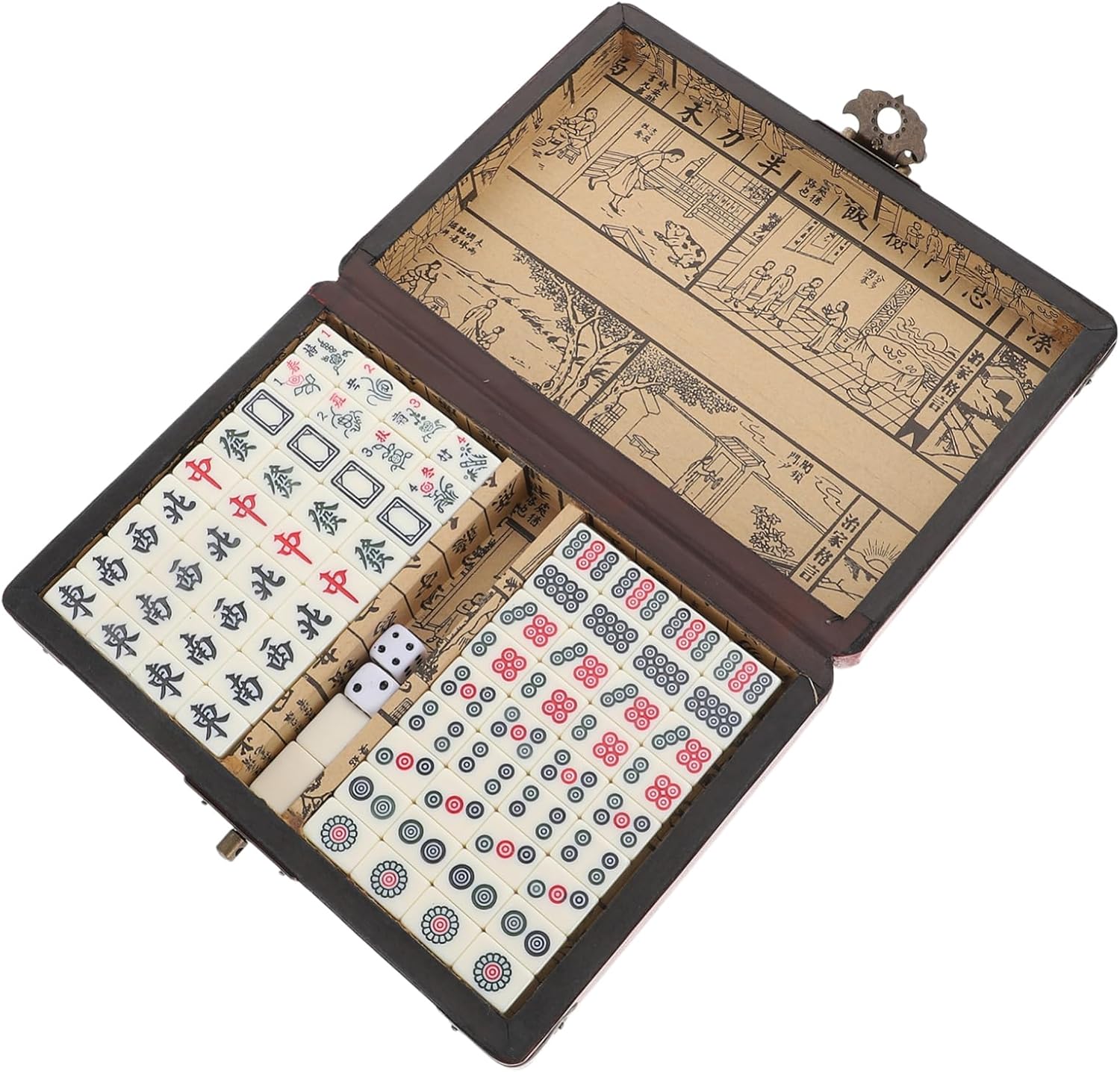 Yardwe 1set Mahjong Set Portable Mahjong Game Chinese Tiles for Travel Gaming