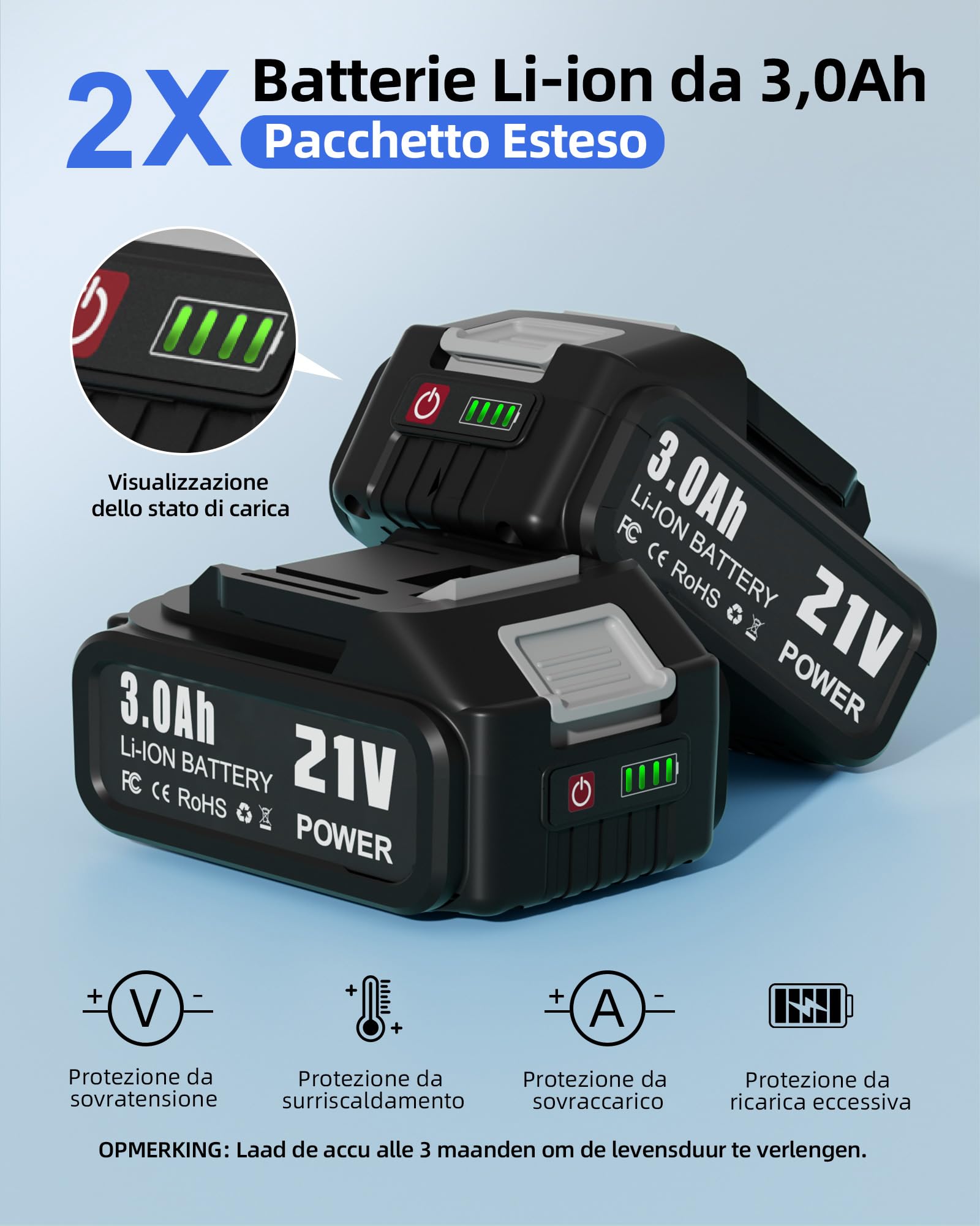 Idropulitrice a Batteria 65Bar, Pistola Pulitore ad Alta Pressione Portatile Jet Mobile Nozzle Regolabile 6-in-1 per Lavaggio Auto Giardino Prato e Irrigazione Piante Pressure Washer(2X 3Ah Batteria)