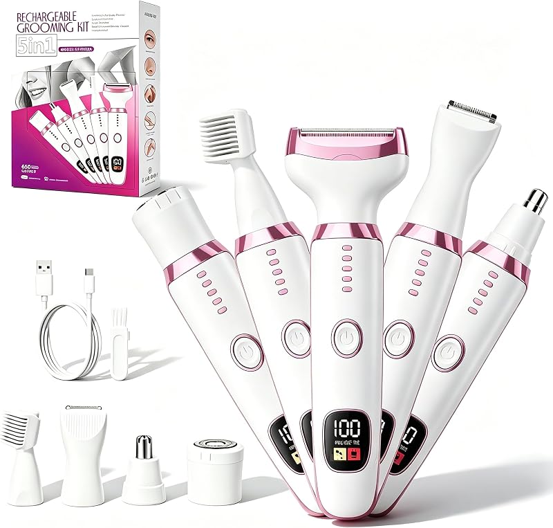 Barbeador elétrico RUIM 5 em 1 para mulheres, resistente à água, para corpo e rosto