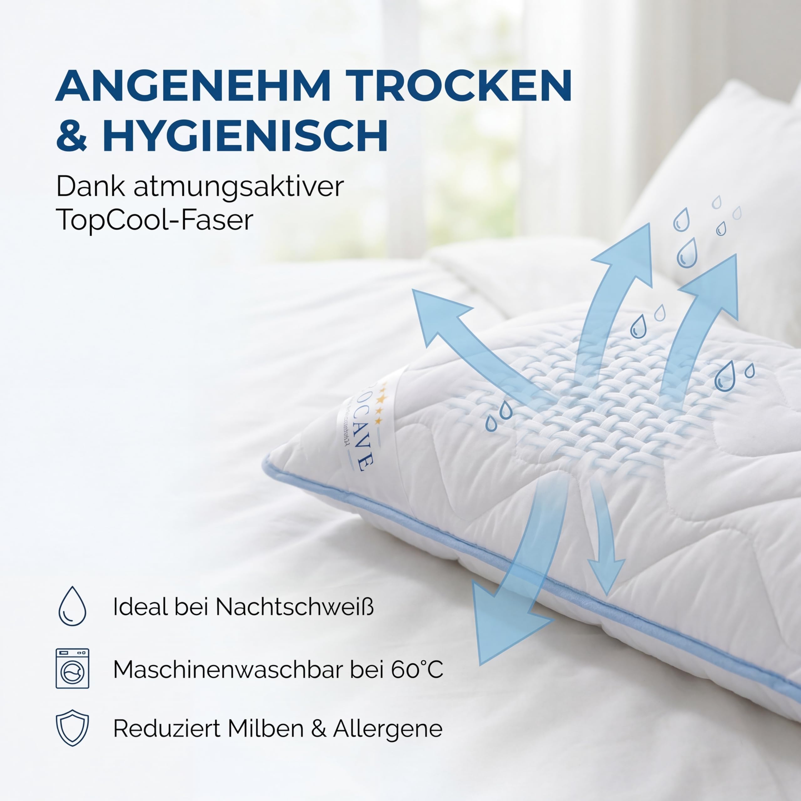 PROCAVE Seitenschläferkissen Top Cool 40x145cm atmungsaktives Schlafkissen Body Pillow waschbar Komfortkissen