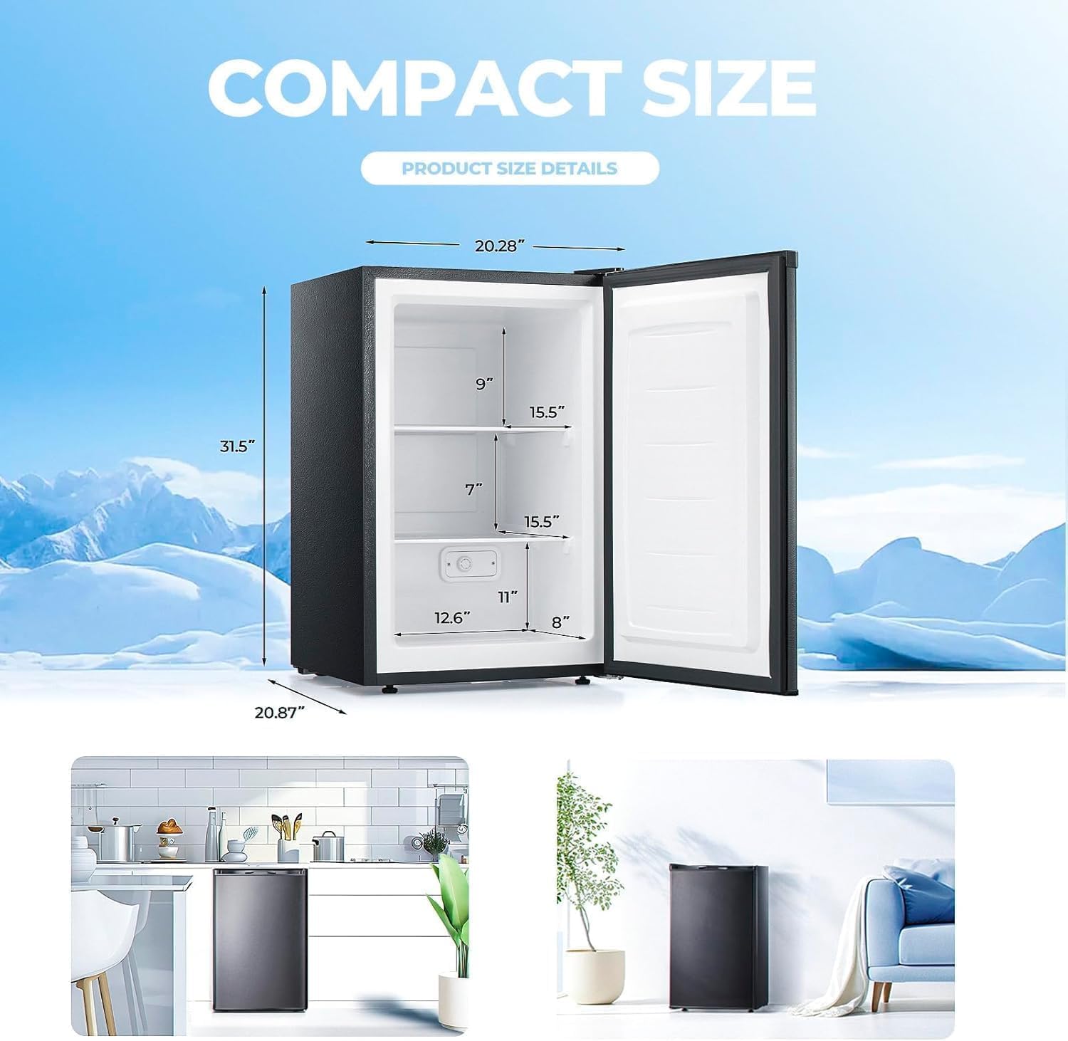 Electactic 3.0 Cu.ft Small Freezer, Mini Upright Freezer with 7 Adjustable Thermostat, Removable Shelves, Reversible Single Door, for Bedroom/Home/Dorms/Apartment (Black)