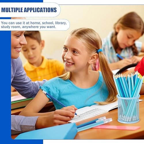 Miniatura 5 de CHENGU 24 lápices azules para niños, paquete de lápices de madera borrables, bonito material escolar para niños con borrador superior, kit de madera
