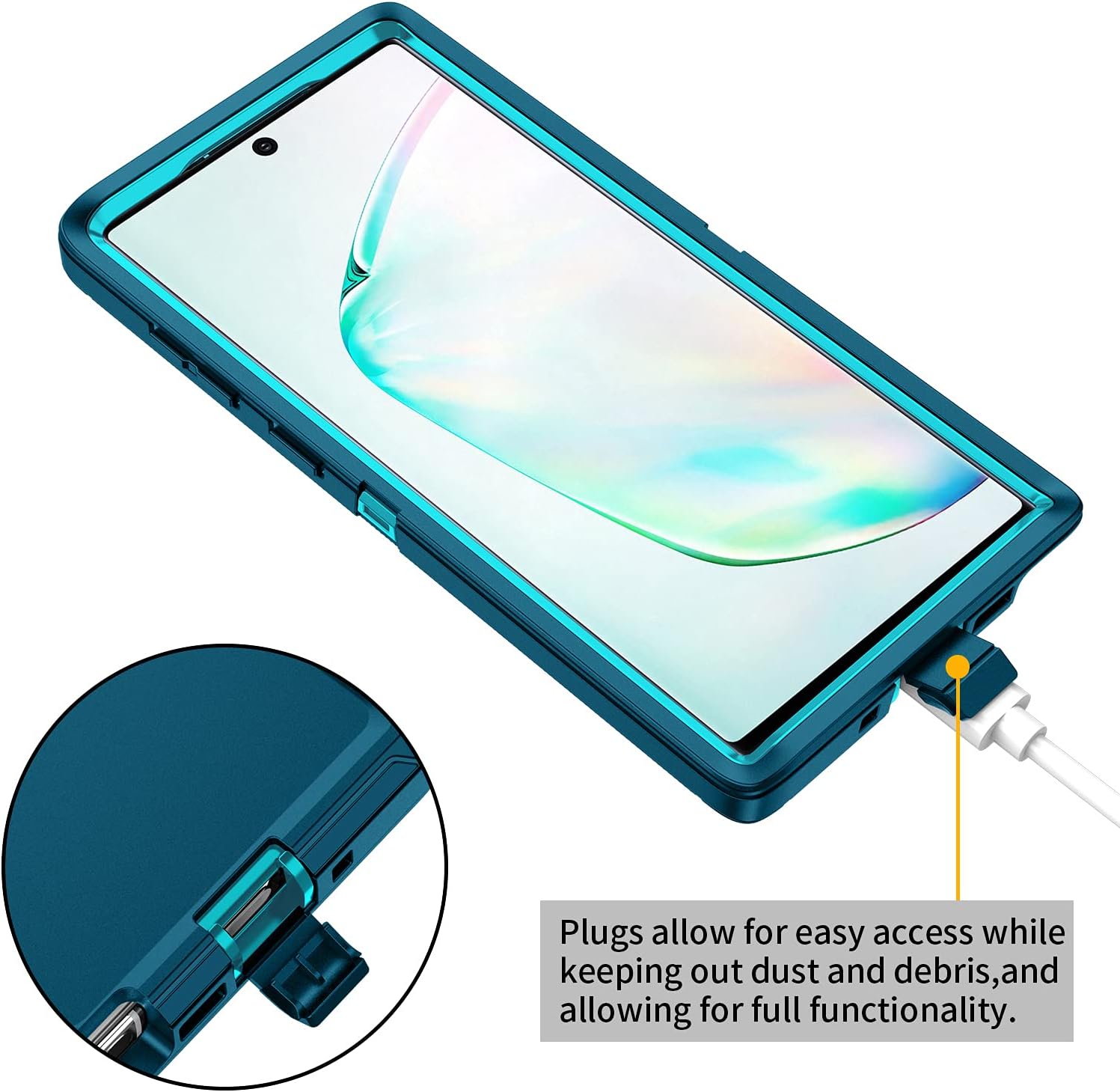 for Galaxy Note 10 Plus Case,Shockproof Dropproof Dustproof,3-Layer Full Body Protection Heavy Duty Hard Cover Case for Galaxy Note 10 Plus 6.8 inch(2019 Release),Turquoise - Image 6