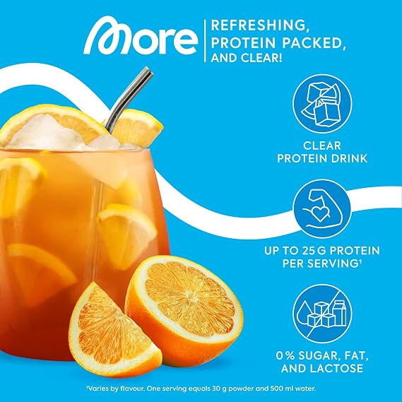 More Clear Protein Whey Isolate Powder, Lemon Iced Tea, 600 g, 1.32 lbs, 20 Servings, Protein Drink with whey Isolate, Clear whey, Lactose Free, Made in Germany
