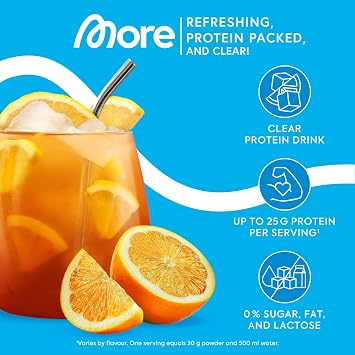 More Clear Protein Whey Isolate Powder, Lemon Iced Tea, 600 g, 1.32 lbs, 20 Servings, Protein Drink with whey Isolate, Clear whey, Lactose Free, Made in Germany