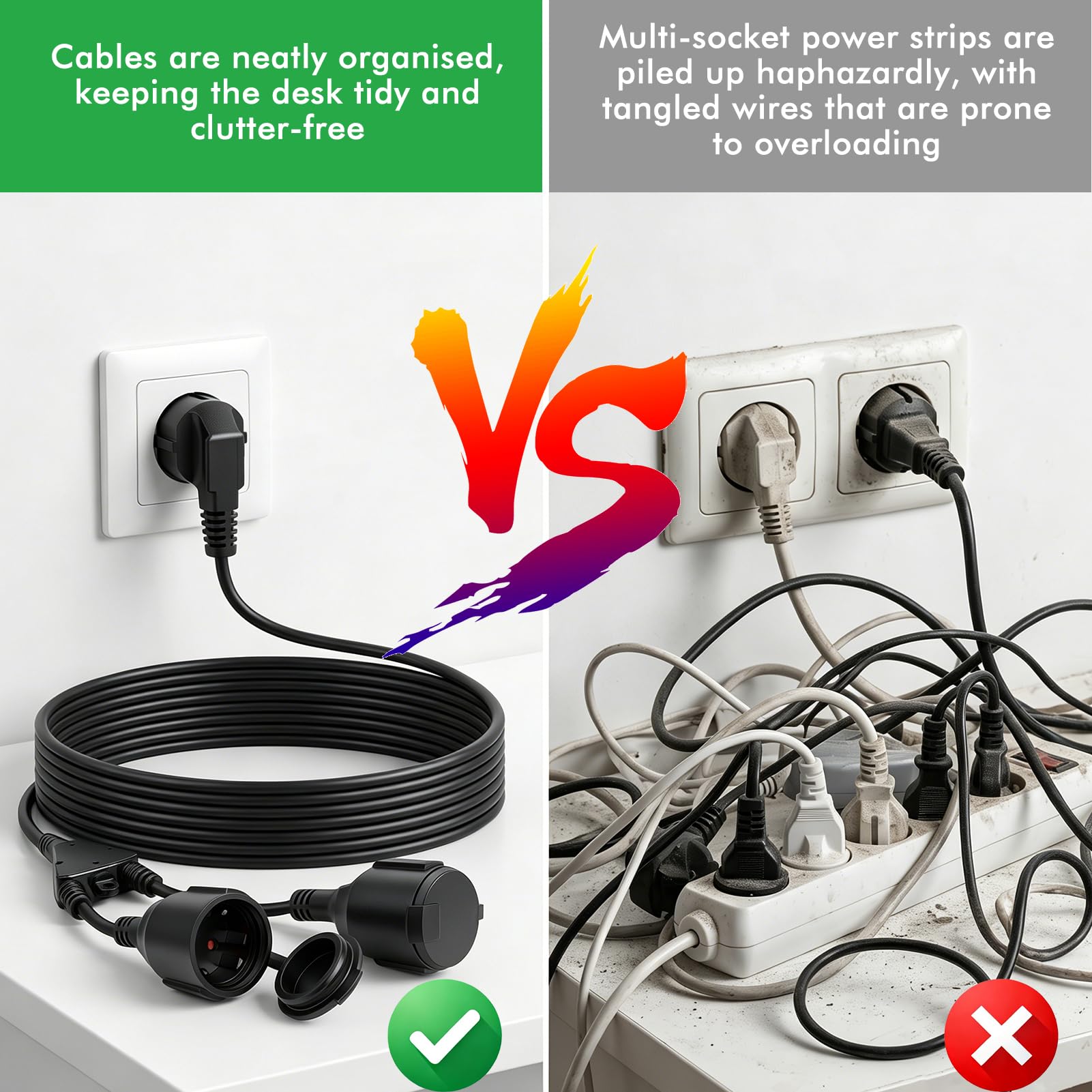 Cavo di Prolunga 5 metri con 2 prese Schuko Prolunga Elettrica IP44 Prolunga Ciabatta H05VV-F 3G 1,5mm², 250V/16A, adatto per giardino, officina, cantiere 5M