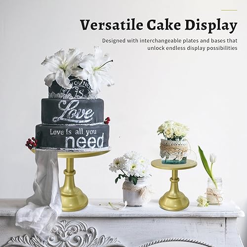 Miniatura 7 de Juego de 3 soportes dorados para tartas, soporte redondo para tartas, soporte de exhibición de pasteles, cupcakes de metal, soporte de exhibición de