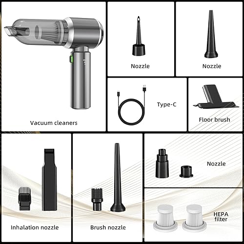 Miniatura 5 de Aspiradora de mano inalámbrica, 3 velocidades 28000 Pa, motor sin escobillas, mini aspiradora portátil inalámbrica, adecuada para el hogar, cocinas,