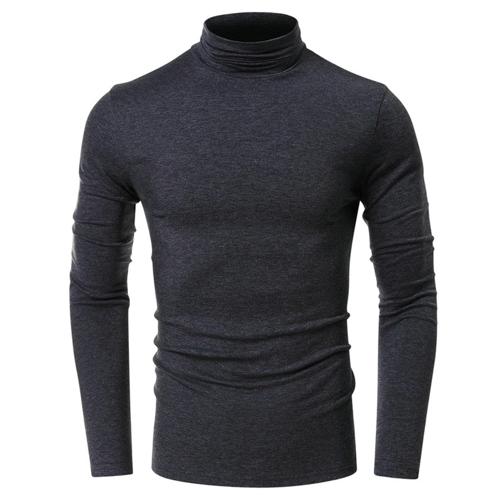 Męski T-shirt męski jesienno-zimowy golf koszula-koszula-koszula-długi rękaw T-koszula-t-shirt-topy dla mężczyzn-ciemnoszary-2XL