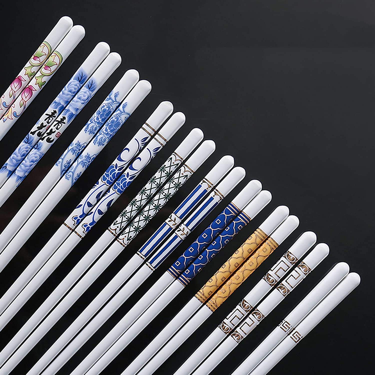Coffret cadeau de 5 paires de baguettes en porcelaine, baguettes japonaises réutilisables pour sushi, baguettes chinoises de luxe de qualité supérieure en porcelaine tendre, baguettes antidérapa
