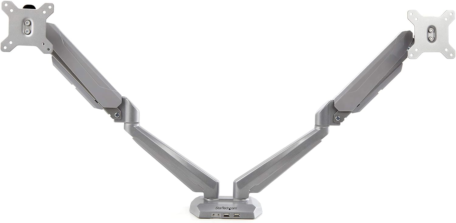 StarTech.com Desk Mount Dual Monitor Arm with USB/Audio, Desk Clamp Ergonomic VESA Mount for up to 32" (17.6lb/8kg) Displays