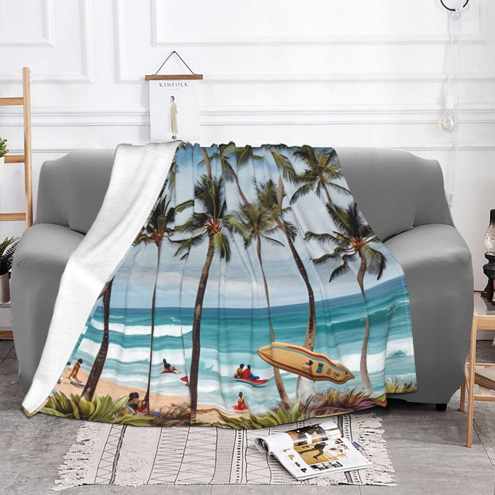 Couverture polaire haut de gamme jeté de lit imprimé surf hawaii tissu durable