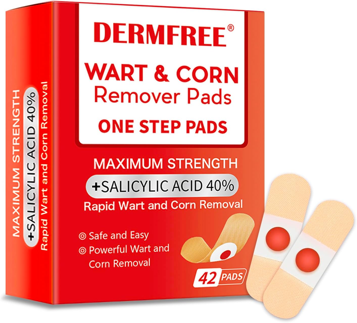Corn Remover Pads for Feet and Toes, 42 Count Maximum Strength Corn Removal Treatment with 40% Salicylic Acid, Fast Acting Wart and Corn Removal Bandages