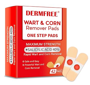 Wart Corn Remover Pads for Toes Feet, 42 Count 40% Salicylic Acid Extra Strength Bandages, Corn Callus Wart Remover Cushions Patches for Plantar Foot, Safe Effective Treatment Removal for Men Women