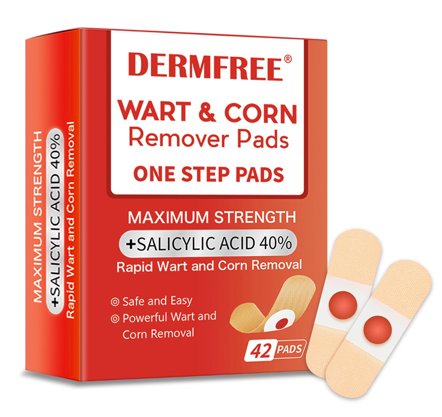 Wart Corn Remover Pads for Toes Feet, 42 Count 40% Salicylic Acid Extra Strength Bandages, Corn Callus Wart Remover Cushions Patches for Plantar Foot,