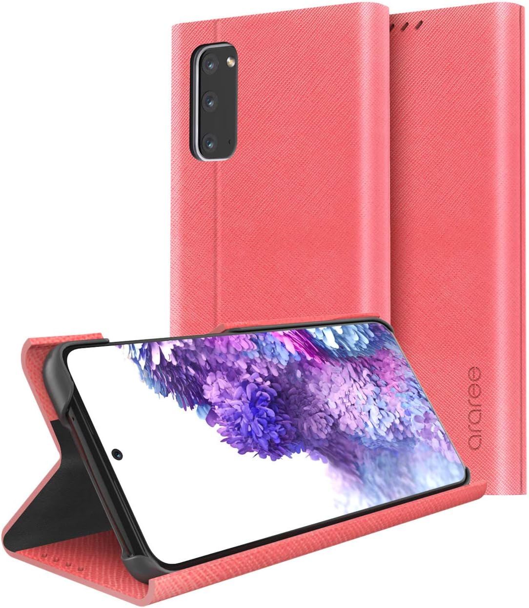 Araree AR18780GS20 Galaxy S20 5G Case, Notebook Type, Bonnet Stand Coral Pink (Ally Hood Stand), Magnetic Closing, Stand Function, Galaxy Estuenty Five G Cover, Smartphone Cover