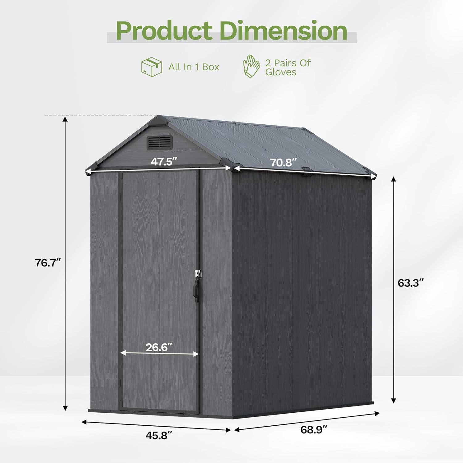 Devoko 4x6 FT Plastic Outdoor Storage Shed with Floor, Resin Outdoor Shed with Lockable Door, Sloped Roof & Vent, Versatile Tool Shed for Patio Lawn Backyard, Dark Grey