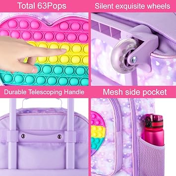 AGSDON Kids Luggage for girls, Cute Kid Rolling Wheels Suitcase for Children Toddler