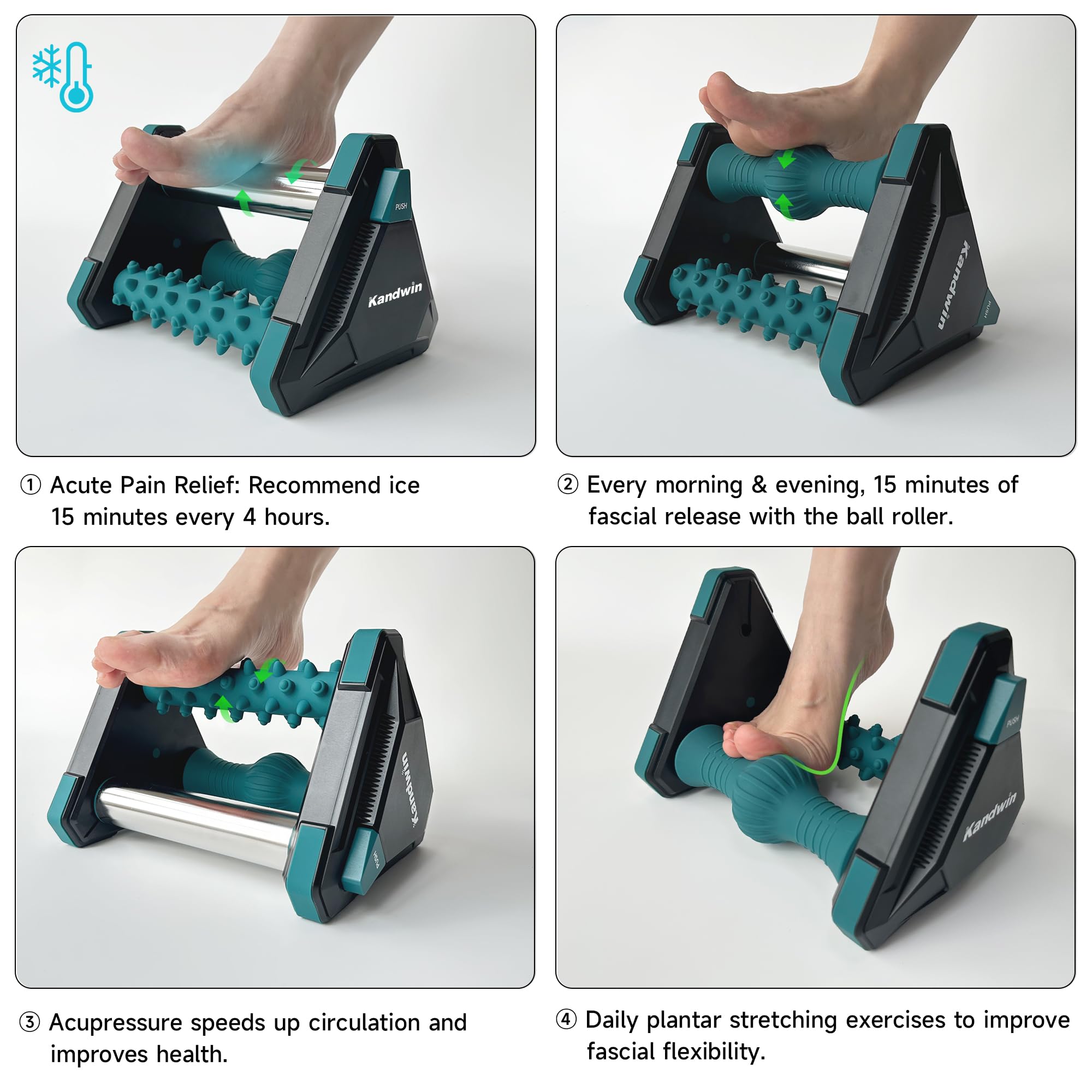 Alivio de la fascitis plantar glaseado en segundos, masajeador de pies para circulación y alivio del dolor, herramientas de masaje de reflexología con bolsa de hielo, rodillo de pies para