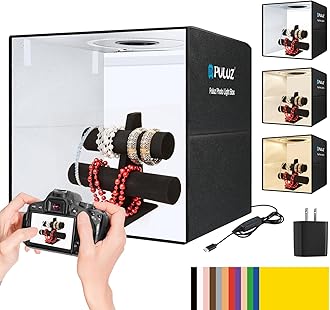 PULUZ Portable Photo Light Box, 20x20 Photo Studio Light Box, Professional Dimmable USB-C Photo Booth Fast Charging with 160 LED Lights and 12 Photo Box