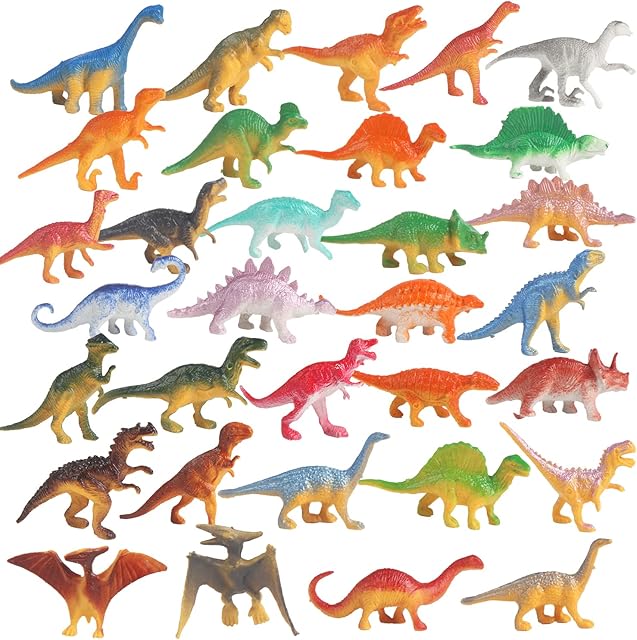 SULOLI 32PCS Assorted Miniature Dinosaur Toy Figures For dinosaur party bags fillers Kids 3+