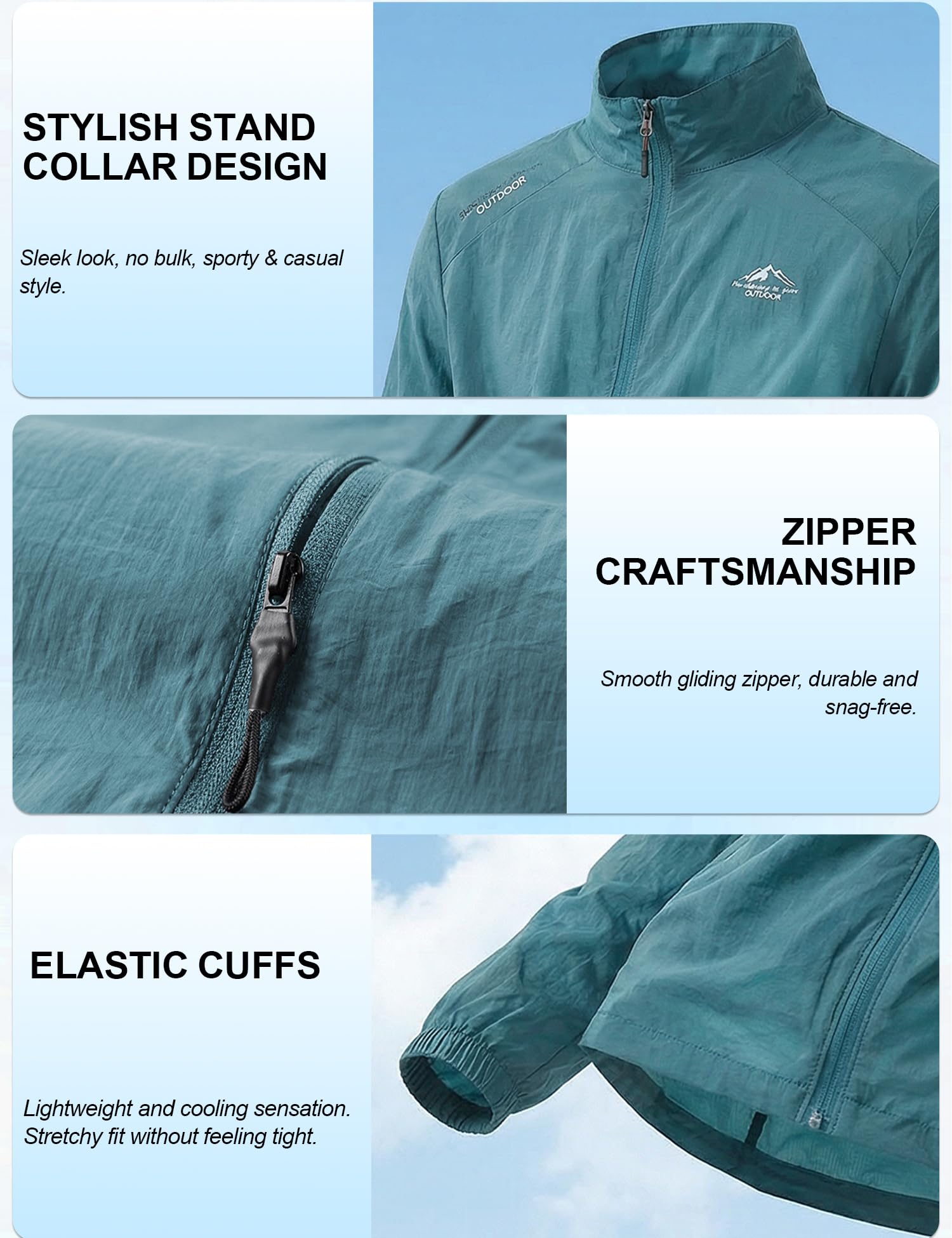 Venzina Sunscreen Jacket for Men UPF 50 Slim Fit Stand Collar Blue L 1