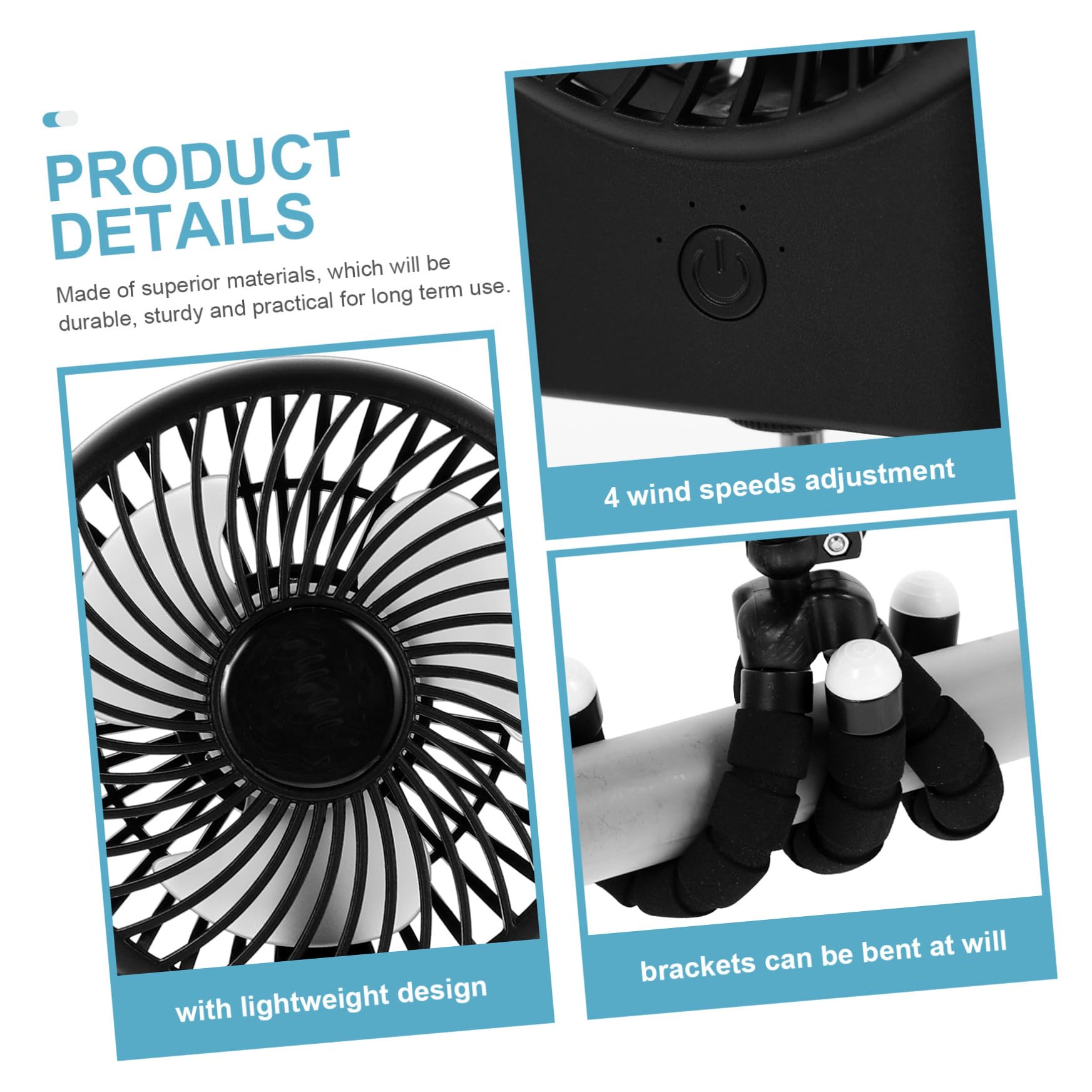 jojofuny 4piezas Ventilador Portátil Recargable Usb Para Cochecito De Silencioso y Para y Bolsos