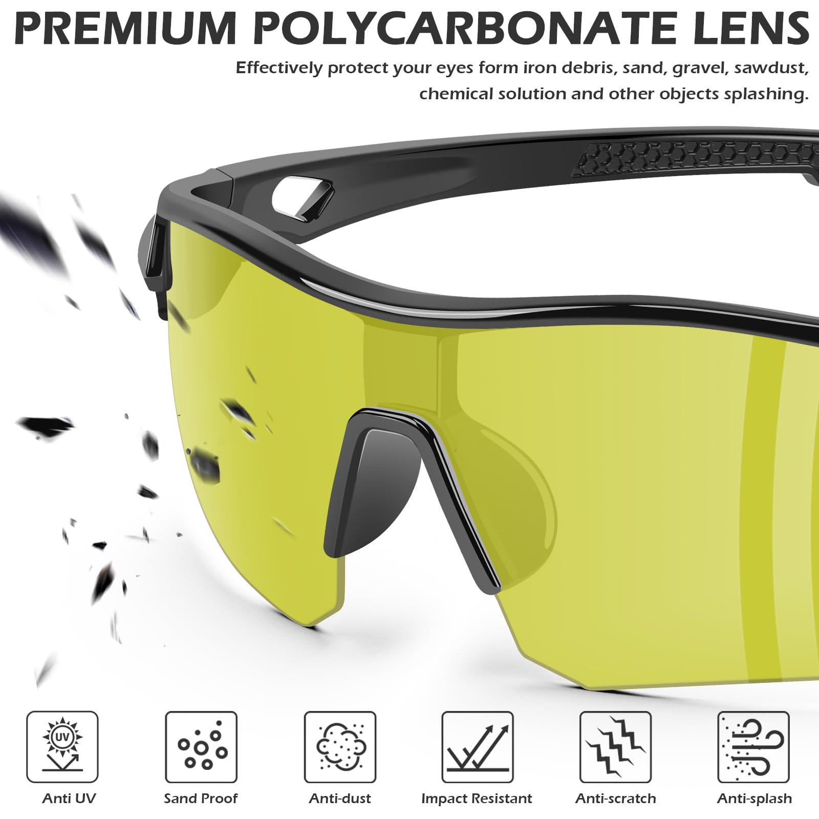 OXG ANSI Z87.1 - Occhiali di sicurezza resistenti ai graffi, lenti avvolgenti unisex (lenti gialle)