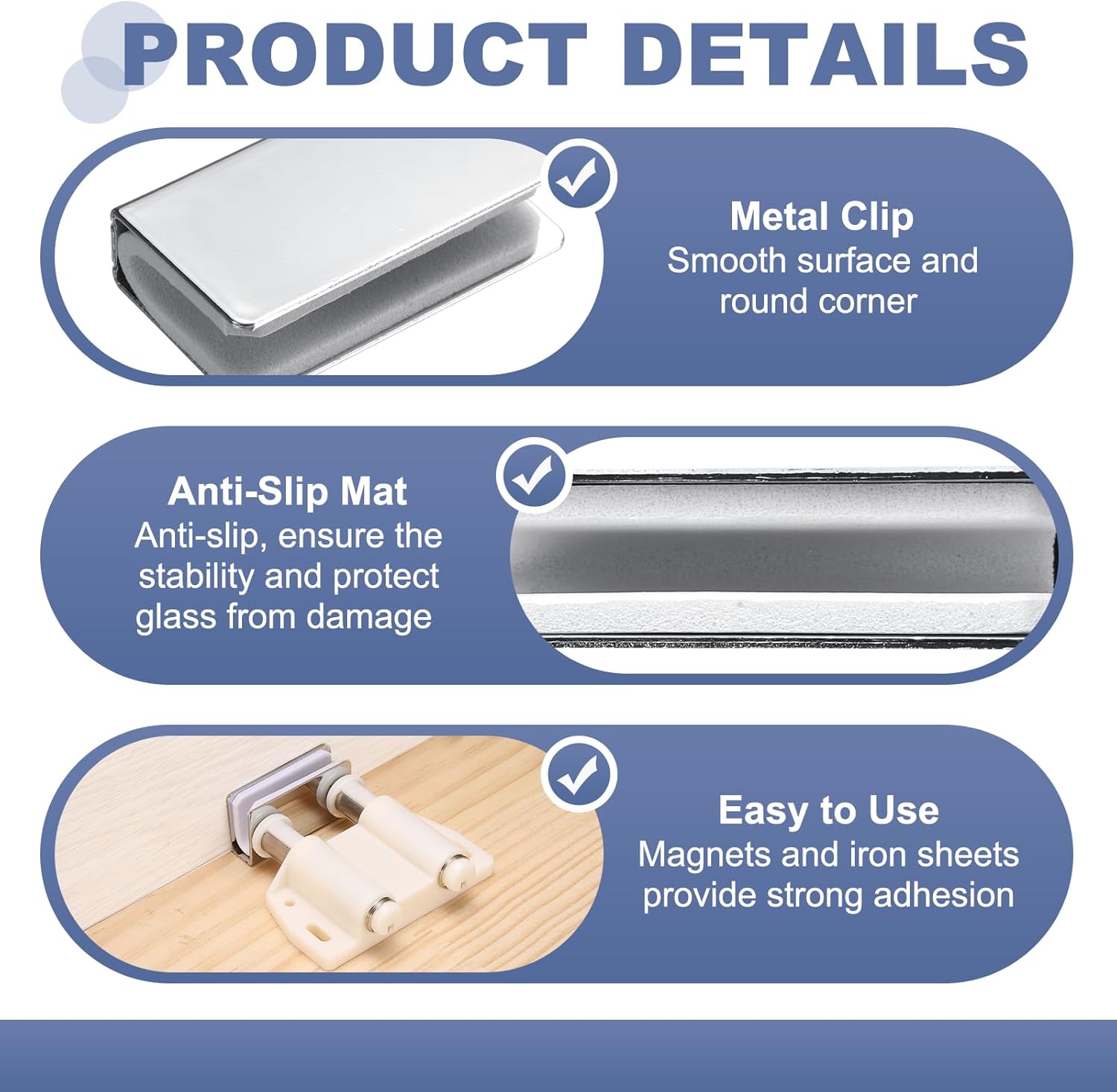 uxcell 2Pcs Magnetic Touch Push Open Latch, Glass Door Catch Latch Closures Double Magnetic Catch Latches with Clamp and Screw for 3-6mm Door for Drawer Cupboard Closet, Glossy Silver