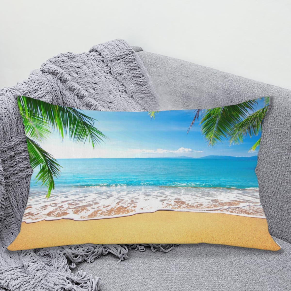 Beach Palm Throw Pillow Covers Set of 2 12x24 Inch Decorative Cushion Case Modern Farmhouse Breathable Pillowcase for Couch Sofa Bed Car Living Room Home Decor