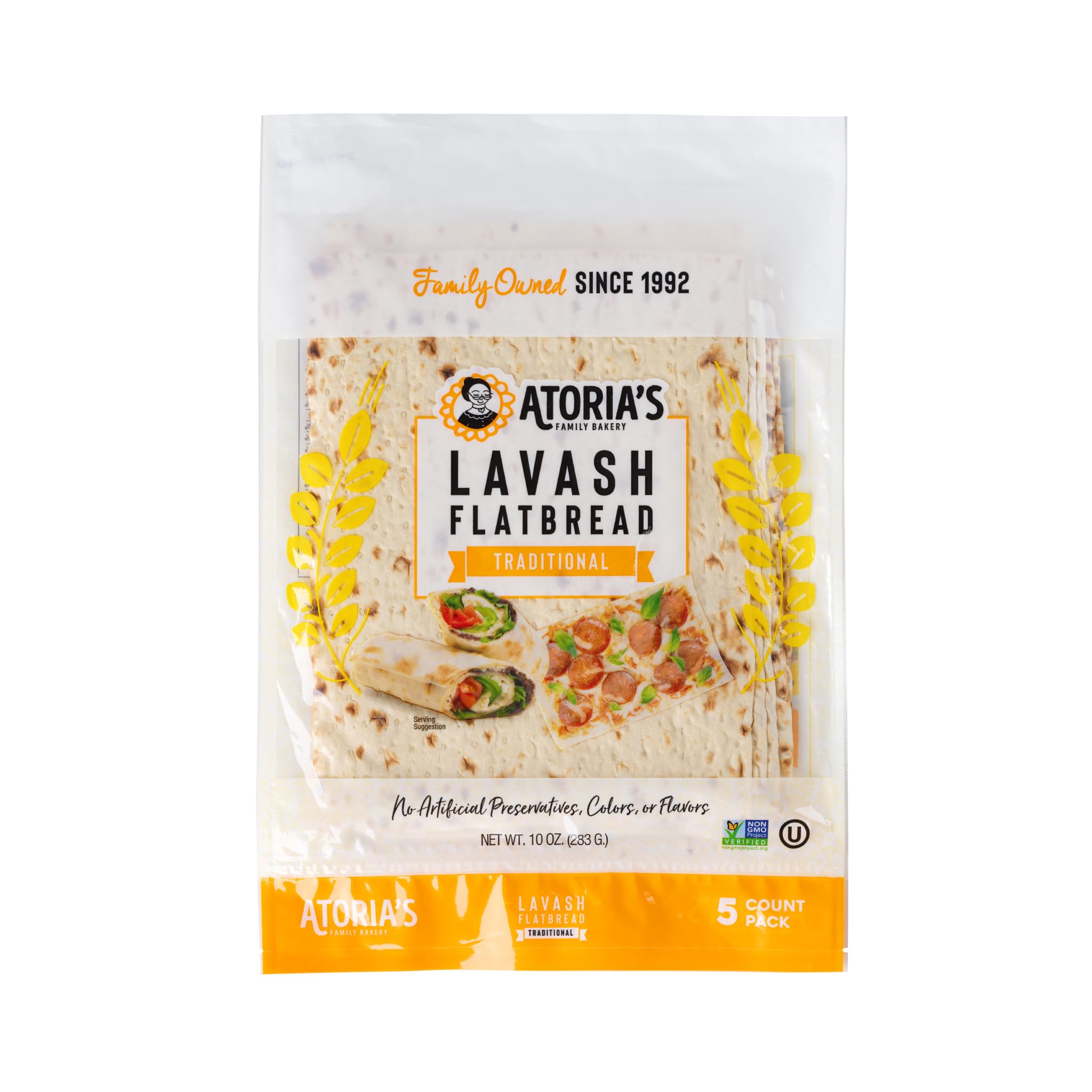 Atoria's Family Bakery Traditional Lavash Flatbread 10 Pack | 50 Individual Lavash Wraps | Fresh Baked, All Natural, GMO Free, and No Artificial