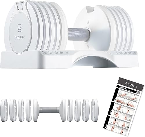 Miniatura 12 de ByZoom Fitness - Mancuerna ajustable de 12.5/25 libras – Unidad individual O juego de 2 – Peso ajustable 5-en-1 para gimnasio en casa, entrenamiento