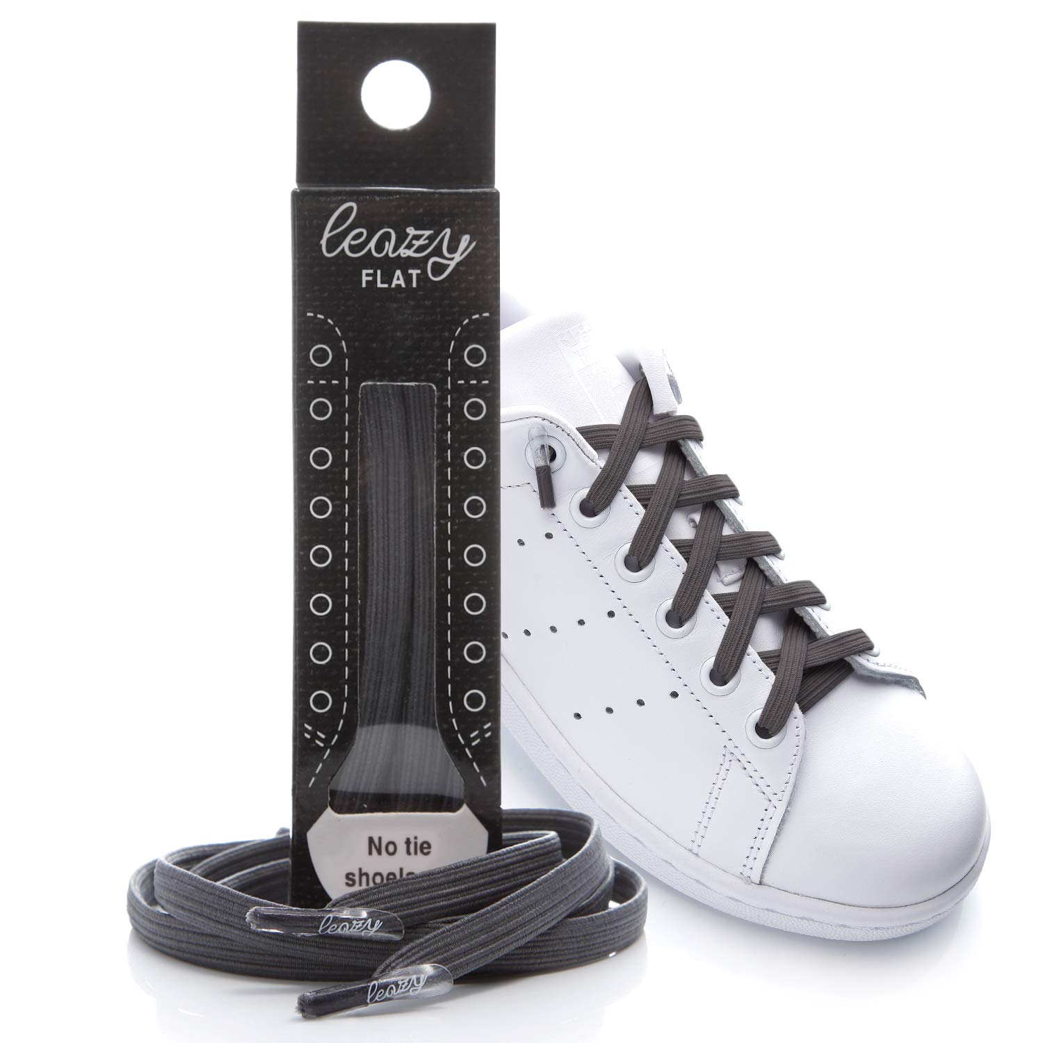 leazyP flat laces - The flat elastic laces for hooking - Provides a perfect fit and stable hold for children and adults, dark grey, S: Bis 4 Ösen pro Seite