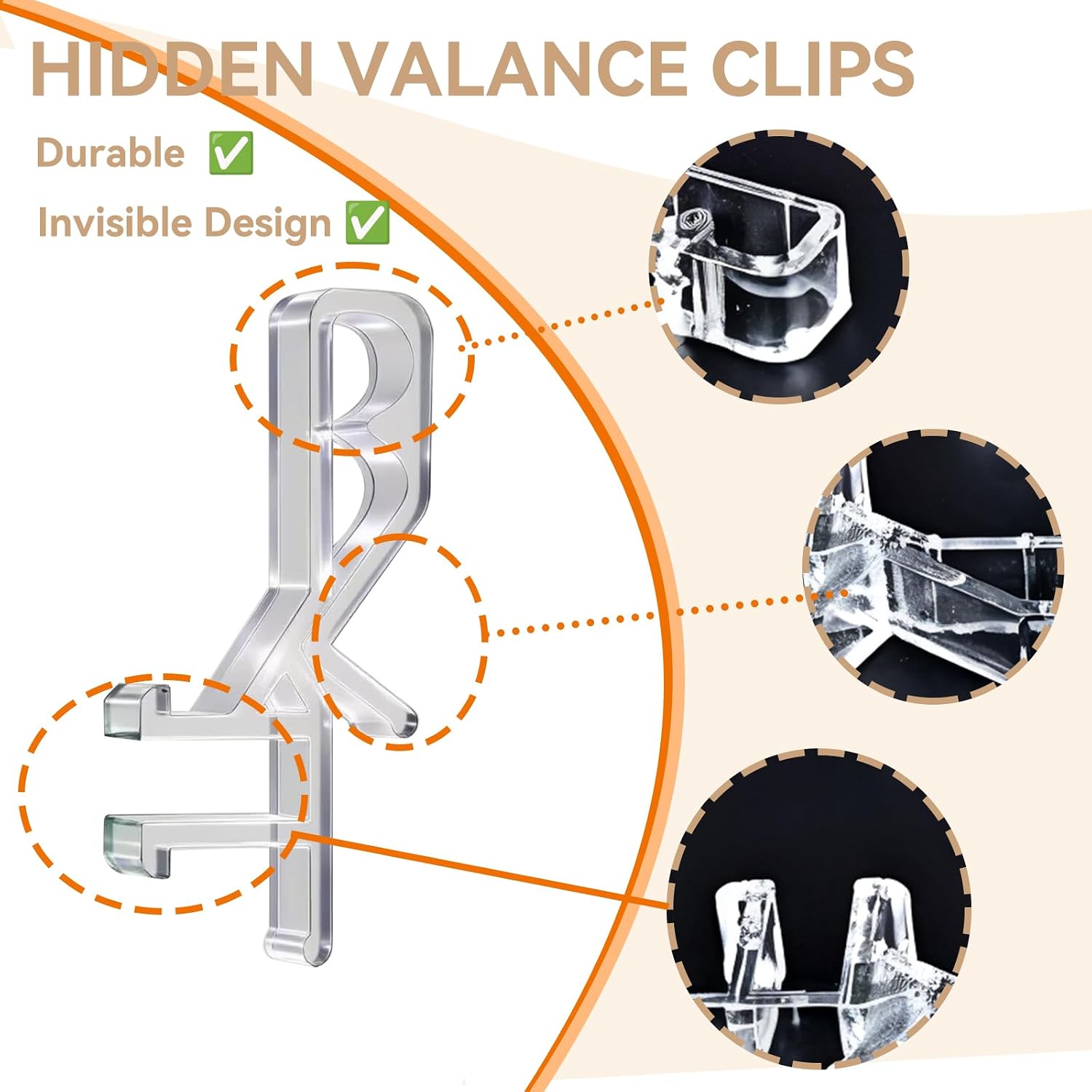22 PCS Cidkoth Hidden Channel Valance Clips, 1-7/8 Inch Clear Plastic Blinds Clips for Valance with a Groove, Replacement Clips for Blinds Wood & Faux Wood Window Blinds