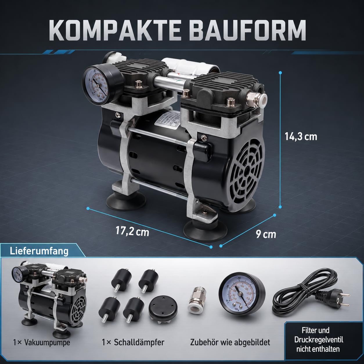 öLfreie Vakuumpumpe, 150W Industrielle Labor Vakuumpumpe 1450Rpm Airbrush Kompressor Niedriger Rausch, Unterdruckpumpe Geeignet für Medizinische Maschinen, Laboratorien