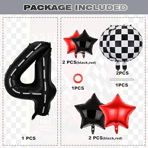 Miniatura 2 de Globos de fiesta de cumpleaños de auto de carreras, globo de 40 pulgadas de aluminio de Mylar grande con número 4 negro para decoración de fiesta de
