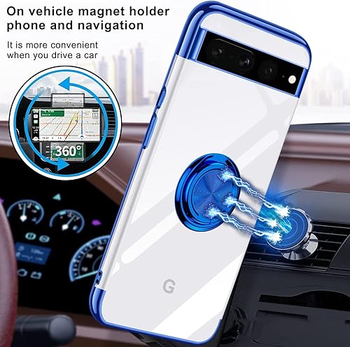 Miniatura 5 de ZHIYIWU Funda compatible con Pixel 7 de 6.0 pulgadas, cubierta transparente con soporte de anillo, soporte electrochapado, poliuretano
