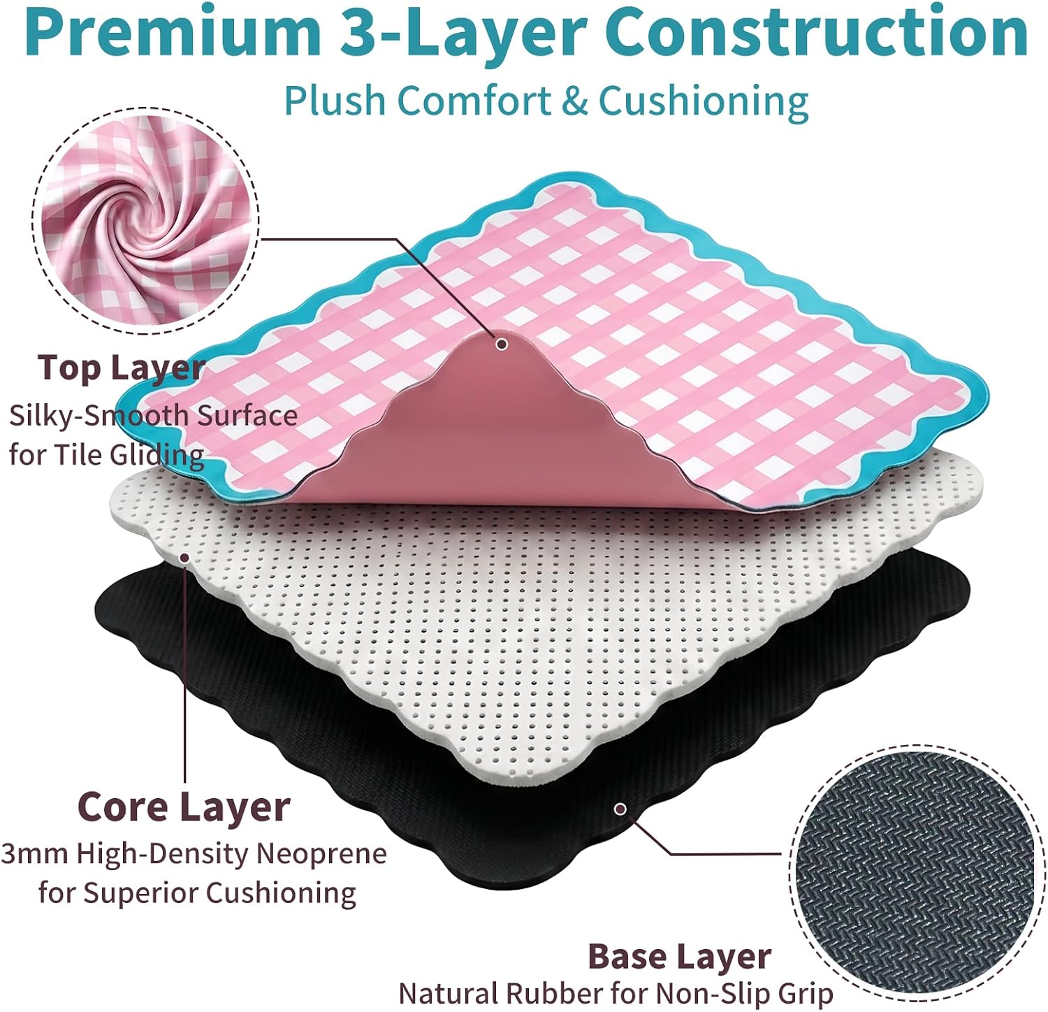 31.5” Scalloped Mahjong Mat with Velvet Bag, Professional 3mm Noise-Reducing Table Cover, Waterproof & Non-Slip Game Mat for Mahjong, Poker- Shipped Rolled & Never Folded, Pink