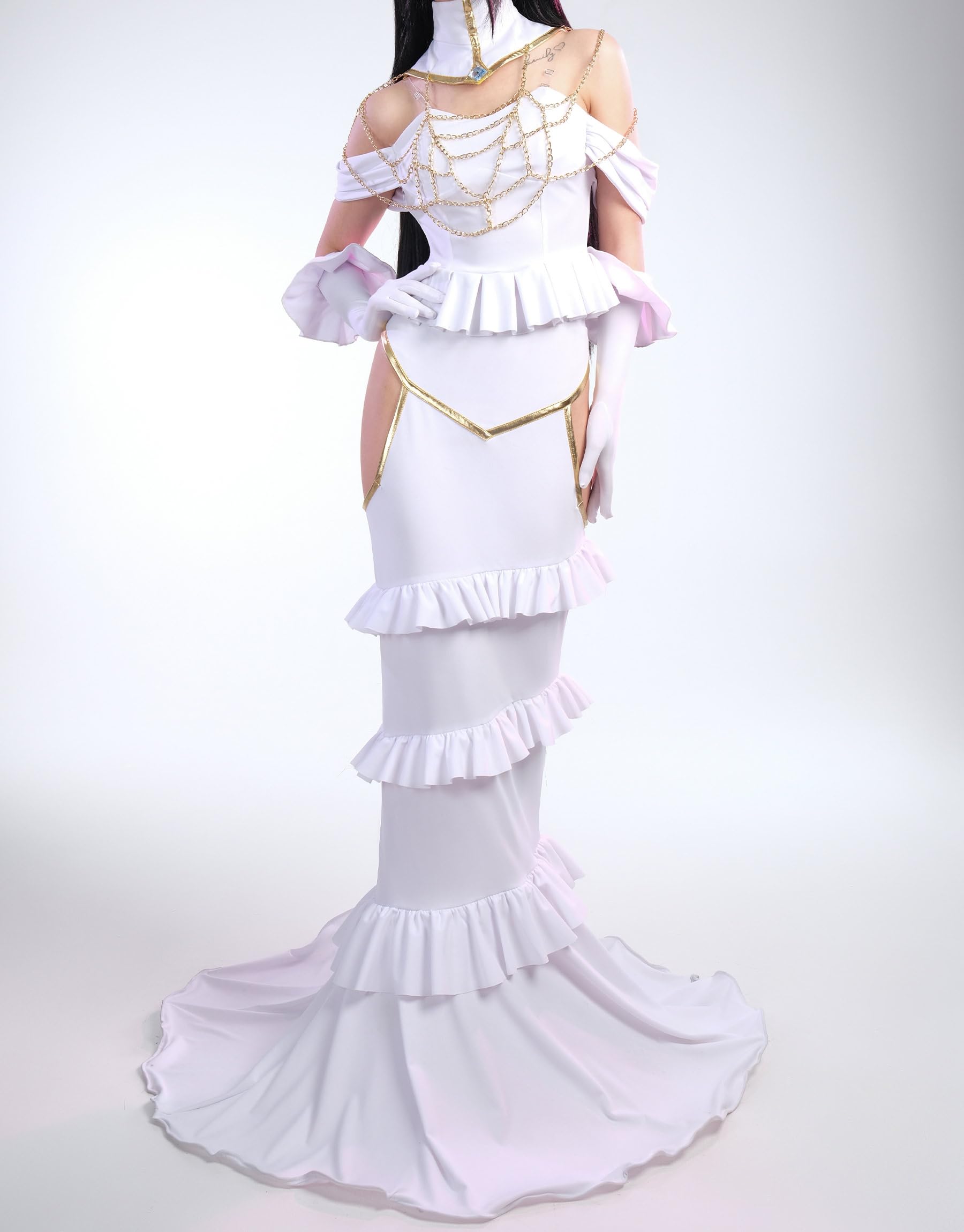 Cosplay.fm Women’s Anime Costume Dress Outfit with Collar Necklace Gloves Horns for Cosplay: X-Large White