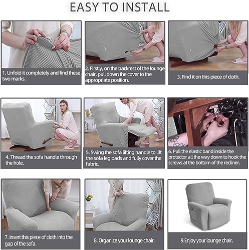 Miniatura 77 de KEKUOU Fundas para sillas reclinables, fundas elásticas para sofá reclinable para niño perezoso, 1 pieza, protector de muebles con parte inferior