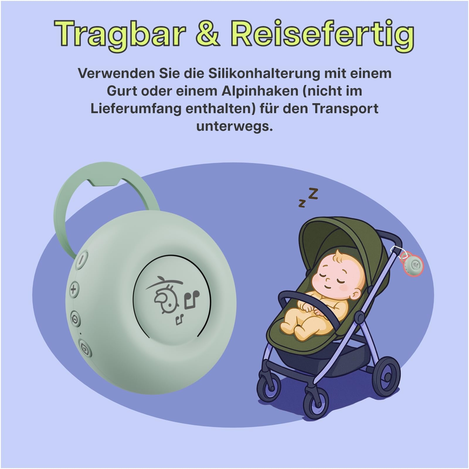 White Noise Machine Baby von MMOBIEL – mit 20 beruhigenden Klängen, Schrei-Sensor, Timer & USB-C – Tragbare Einschlafhilfe mit Weißem, Pinkem & Braunem Rauschen, Naturgeräuschen & Schlafliedern –Grün