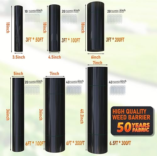 Vista 2 de 3Size Weed Barrier Landscape Fabric Heavy Duty Woven Ground Cover Weed Cloth Geotextile Fabric Driveway Fabric (3x100FT)