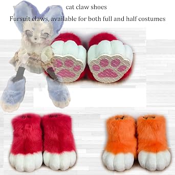 Fursuit Faux Animal Paw Slippers,KIG Furry Accessories Slippers Glove Set,Cosplay Animal Cat Wolf Dog Fox Fur Costume Shoes