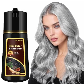 Silver Hair Dye, Hair Dye Shampoo 3- in -1, Silver Gray Hair Color for Men & Women, Long Lasting Shampoo Para Canas for All Hair Types, Easy to Use, Color Shampoo Hair Dye, 16.9 Fl Oz Silver gray