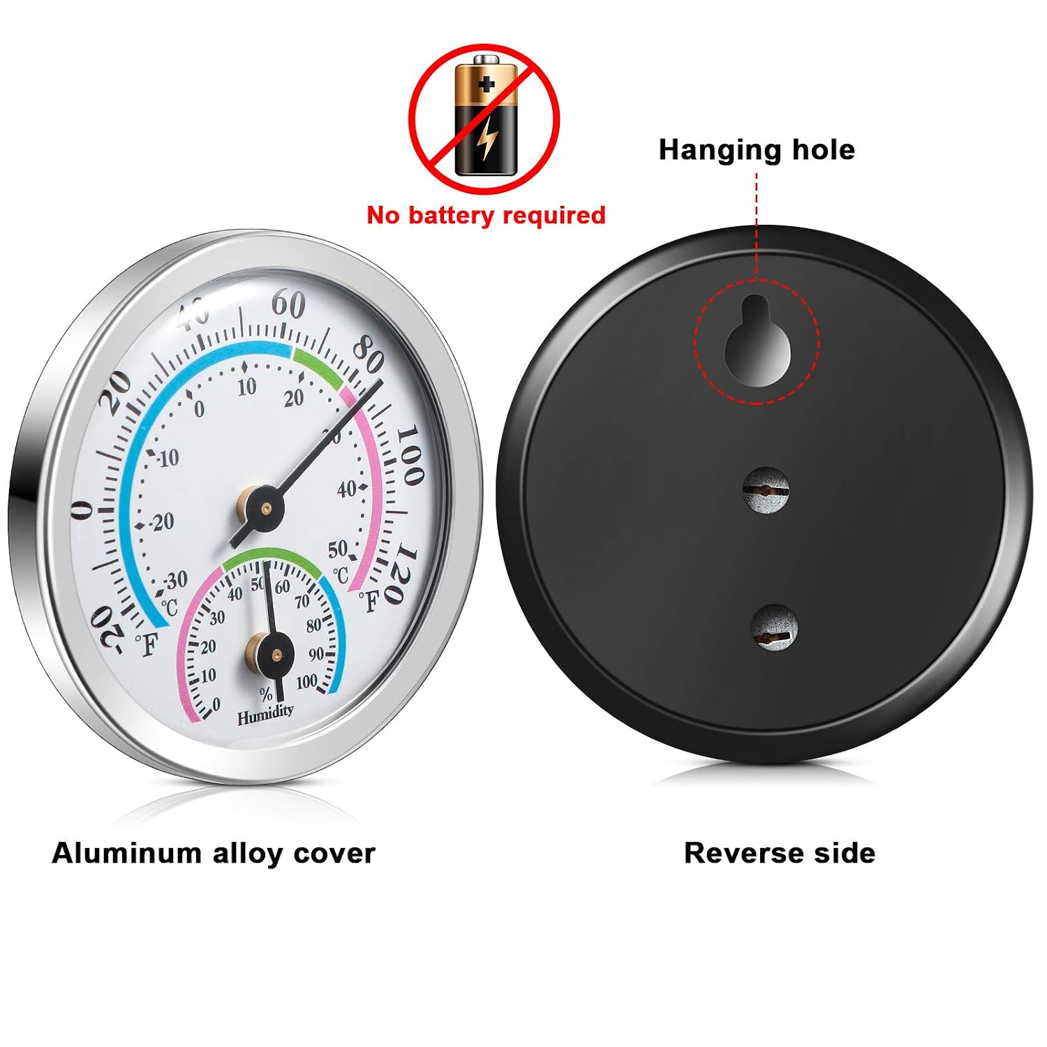 Weewooday 3 Pcs Indoor Outdoor Thermometer 2 in 1 Mini Home Temperature Humidity Hygrometer Monitor Gauge for Home Offices Wall(Silver,2.2 Inch)