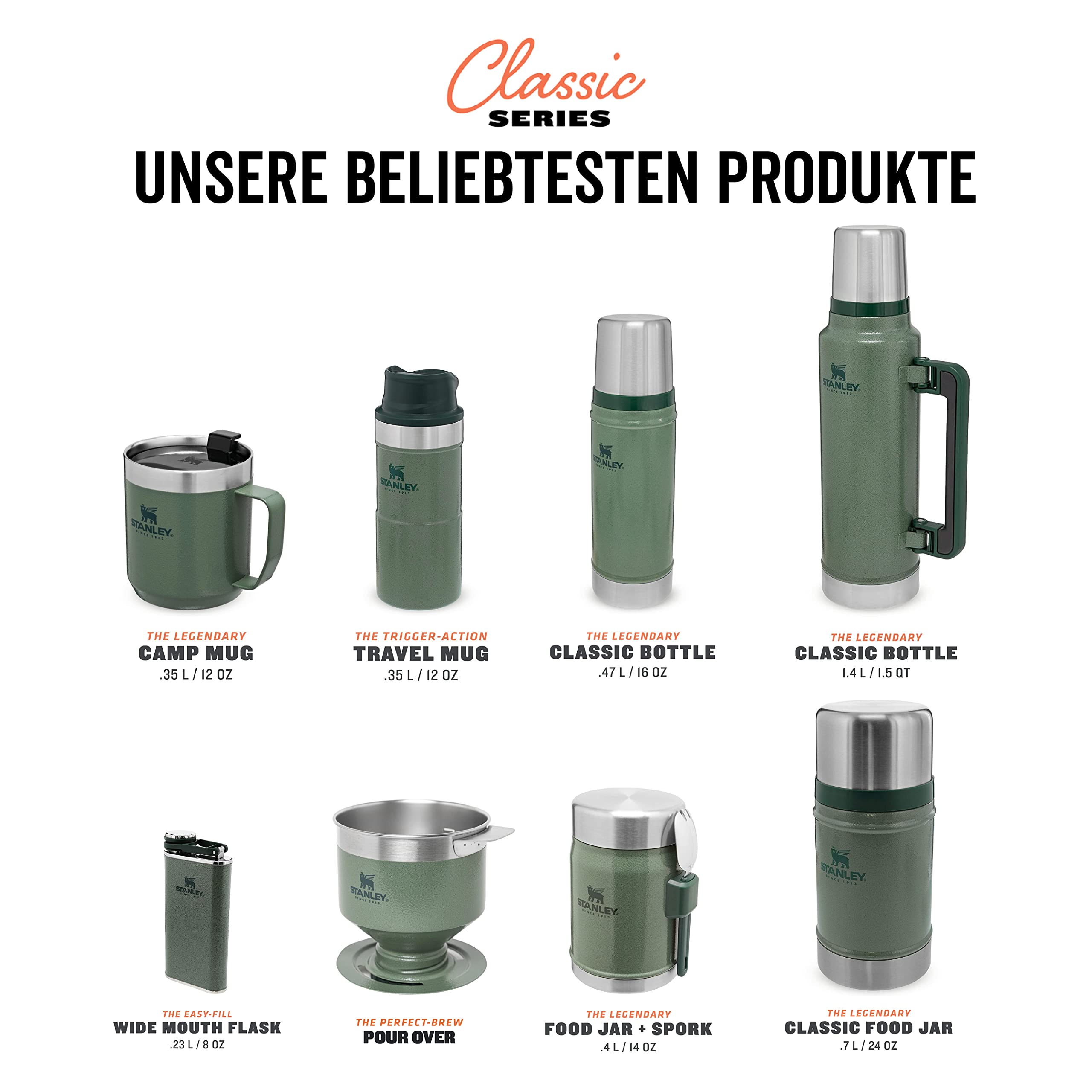 STANLEY 1913 Classic Legendary Thermosflasche 1L | Hält 24 Std. heiß oder kalt - Auslaufsicher - BPA-frei - Deckel dient als Becher
