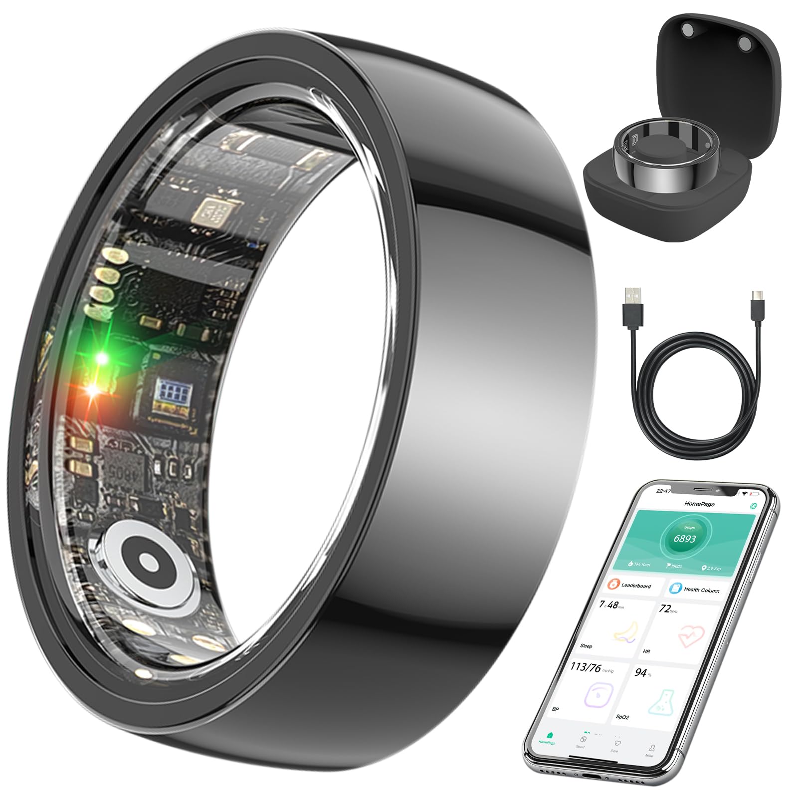 Smart Health Ring,Fitness Rings Tracker with Blood Pressure Monitor Heart Rate Blood Oxygen Sleep Monitor IP68 Waterproof Step Counter Calorie Tracker Health Rings for Women Men Android iOS Phones-image-46