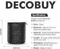 Vista 2 de Cordón de cuero para hacer joyas, cordón redondo de 2 mm, cuerda de 27 yardas utilizada para manualidades, cuerda para collar, trenzado - Negro