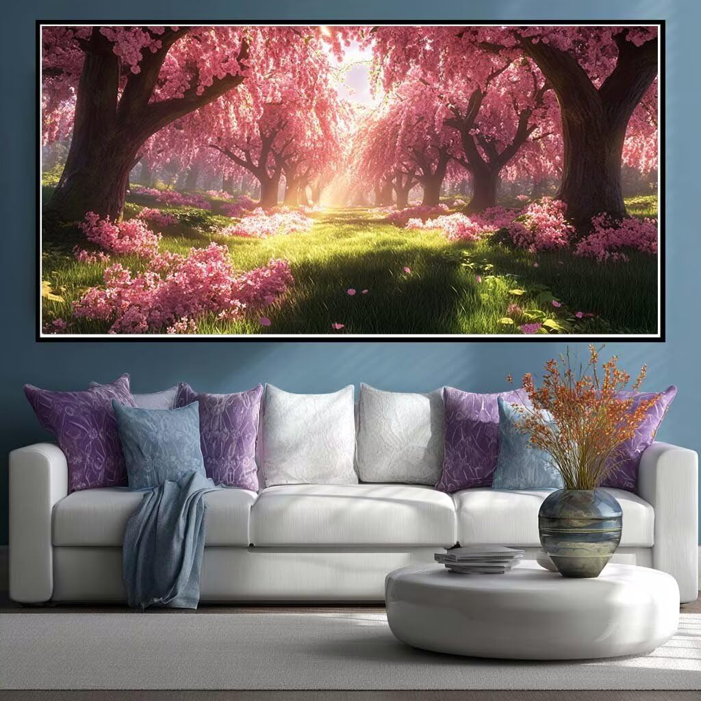 Diamond Painting Kits for Adults Large, 5D DIY Spring Diamond Art Kits Adults Square Drill Large Dimond Art Flowering Trees Gem Arts Crafts for Wall Decoration 200x100cm/78.7x39.4 Inch (WL506)
